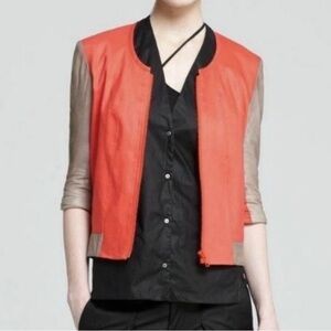 HELMUT LANG Lambskin Leather Coated Linen Bomber Jacket in Torch Sz S NWOT